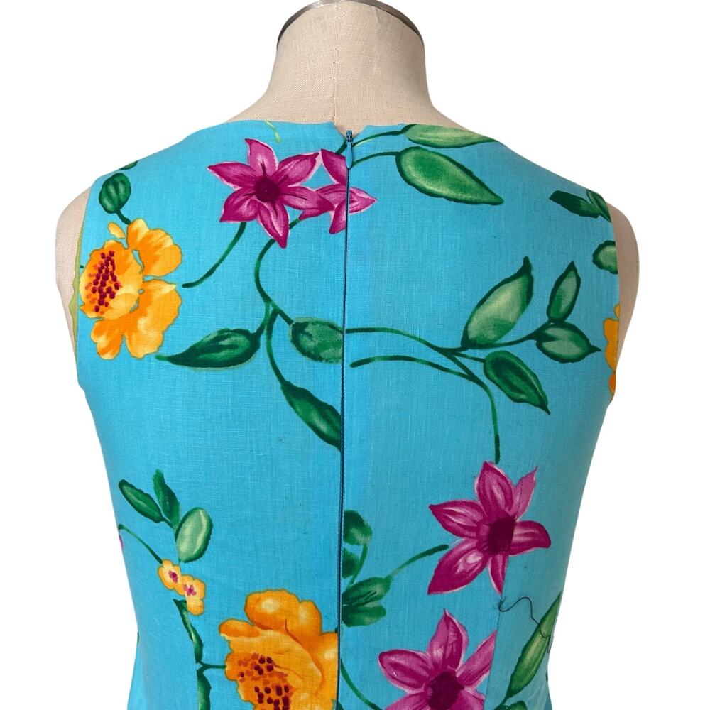 Talbots Blue Floral 100% Linen dress Womens Sz 4 Sheath Sleeveless Summer Party - Picture 12 of 16